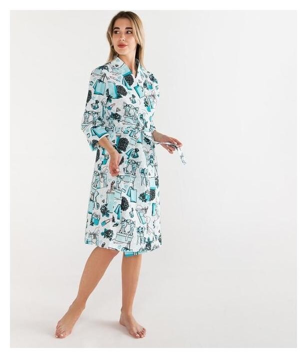 Халат женский этель "Mint Mood" рукав 3/4, размер 42-44, вафля 200г/м2, 100% хлопок Этель