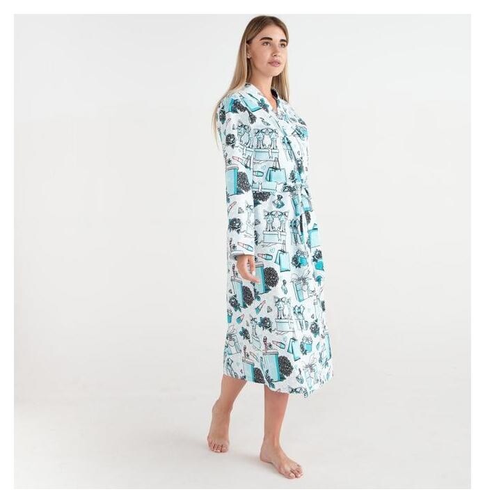 Халат женский удлиннный этель "Mint Mood" размер 46-48, вафля 200г/м2, 100% хлопок Этель