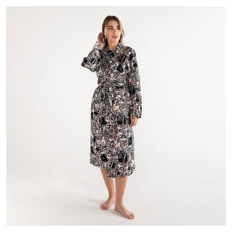 Халат женский удлиннный этель "Леопард" размер 46-48, вафля 200г/м2, 100% хлопок  Этель