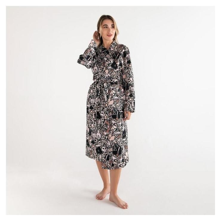 Халат женский удлиннный этель "Леопард" размер 42-44, вафля 200г/м2, 100% хлопок  Этель