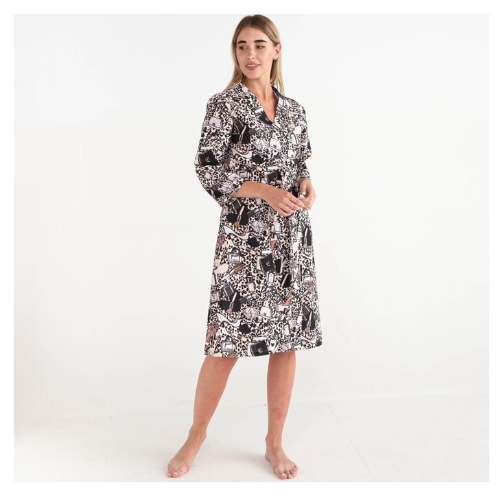 Халат женский этель "Леопард" рукав 3/4, размер 42-44, вафля 200г/м2, 100% хлопок  Этель