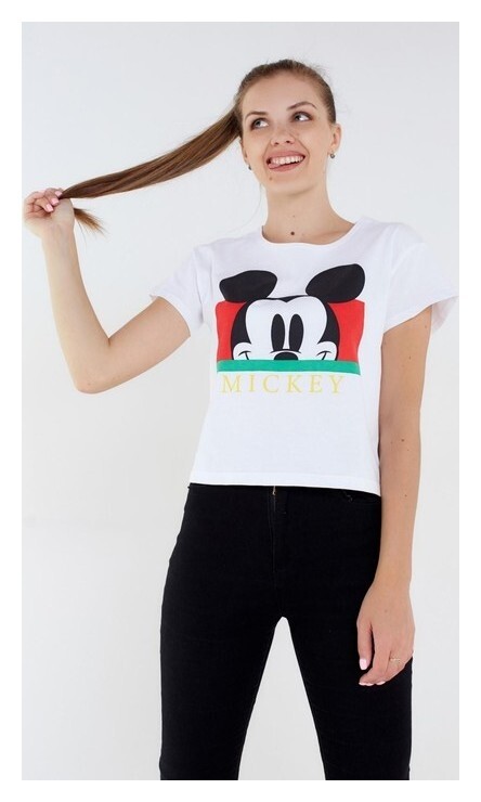 Футболка укороченная «Мickey» микки маус, цвет белый  