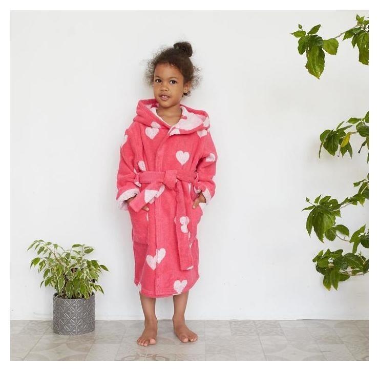 Халат махровый детский крошка Я «Сердечки» размер 30, цвет розовый, 100% хлопок 360 г/м2  Крошка Я
