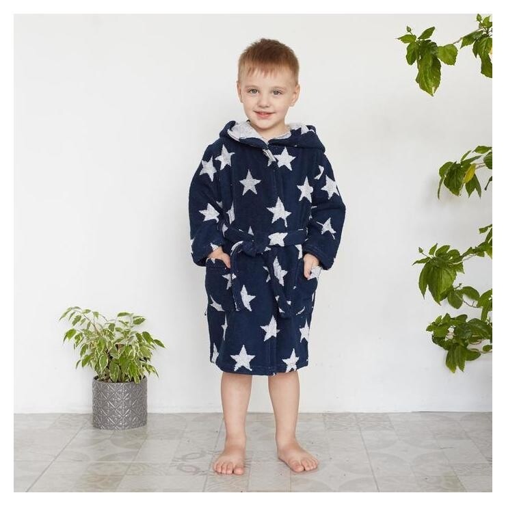 Халат махровый детский крошка Я «Звездочки» размер 28, цвет синий, 100% хлопок 360 г/м2 Крошка Я