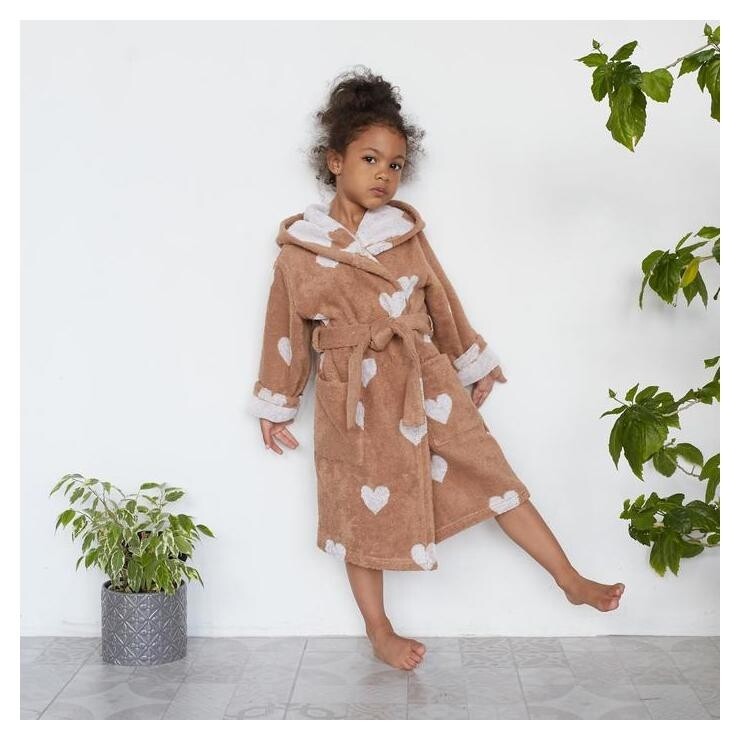 Халат махровый детский крошка Я «Сердечки» размер 30, цвет мокко, 100% хлопок 360 г/м2 Крошка Я