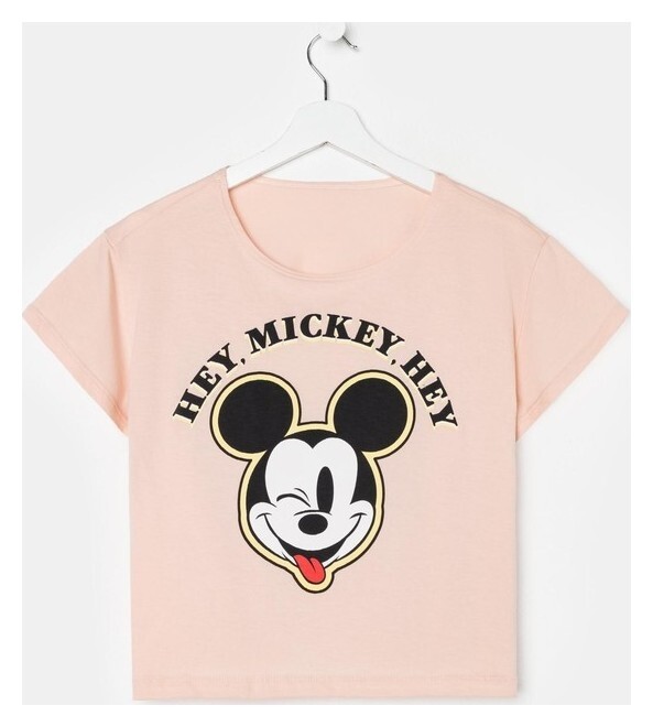 Футболка укороченная «Hey мickey» микки маус, цвет розовый  