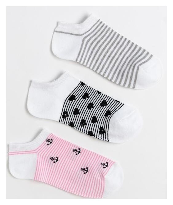 Набор носков женских (3 пары) Minaku цвет белый/розовый, размер 38-39 (25 см) Minaku