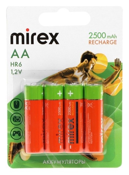 Аккумулятор Mirex, Ni-mh, AA, Hr6-4bl, 1.2в, 2500 мач, блистер, 4 шт.