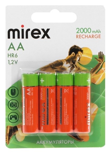 Аккумулятор Mirex, Ni-mh, AA, Hr6-4bl, 1.2в, 2000 мач, блистер, 4 шт.