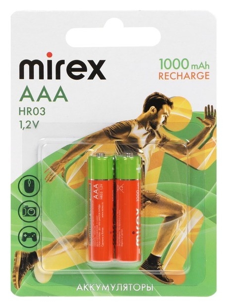 Аккумулятор Mirex, Ni-mh, Aaa, Hr03-2bl, 1.2в, 1000 мач, блистер, 2 шт.