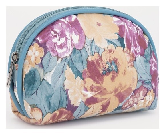 Косметичка на молнии, с подкладом, цвет голубой/бежевый Золотой дождь