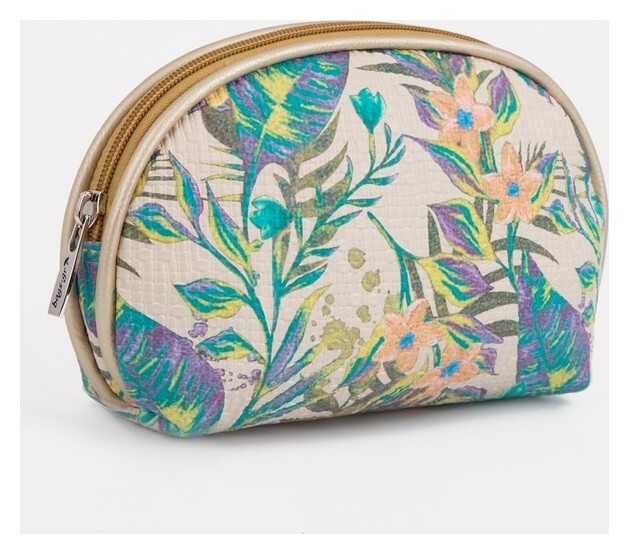 Косметичка на молнии, цвет бежевый/бирюзовый Золотой дождь