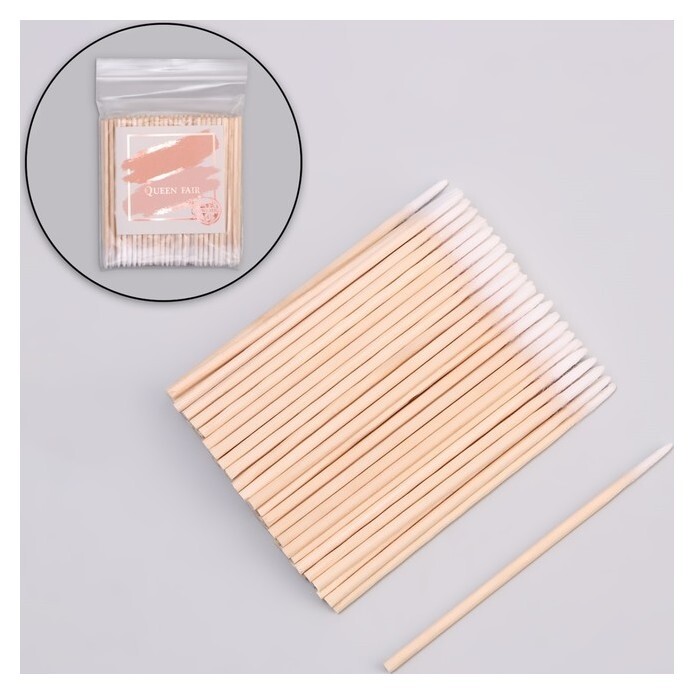 Ватные палочки на деревянной основе, заострённые, 7 см, 100 шт  Queen Fair