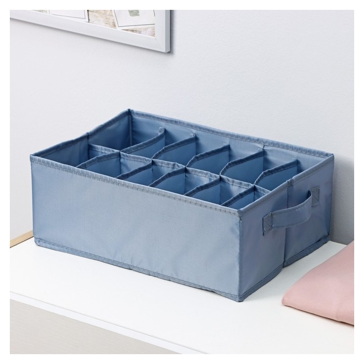 

Органайзер для хранения белья «Комфорт», 12 ячеек, 35×24×13 см, цвет серо-синий
