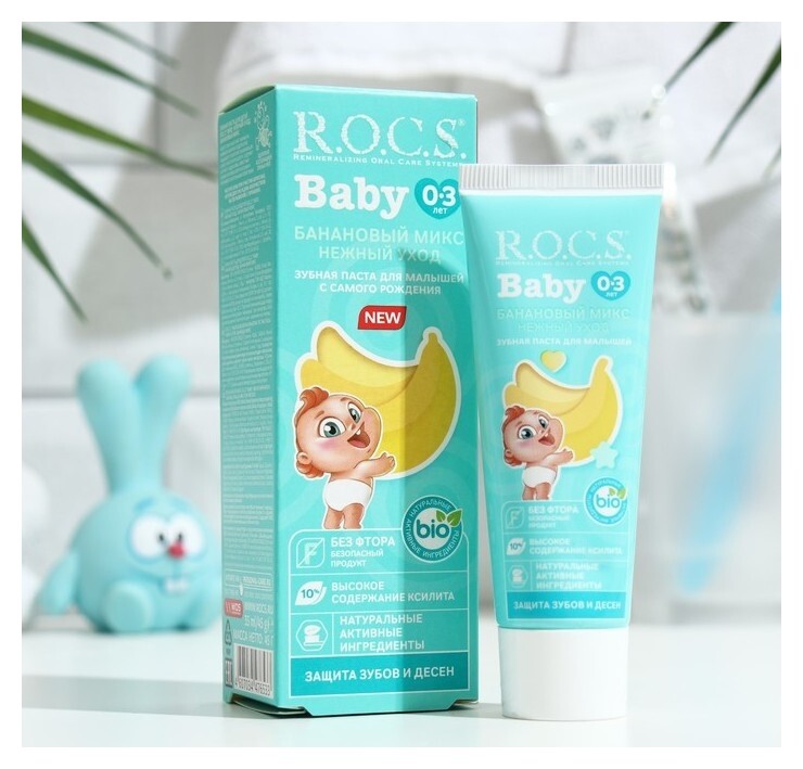 Зубная паста R.o.c.s. Baby, нежный уход, банановый для малышей 0-3 лет, 45 г  R.O.C.S.