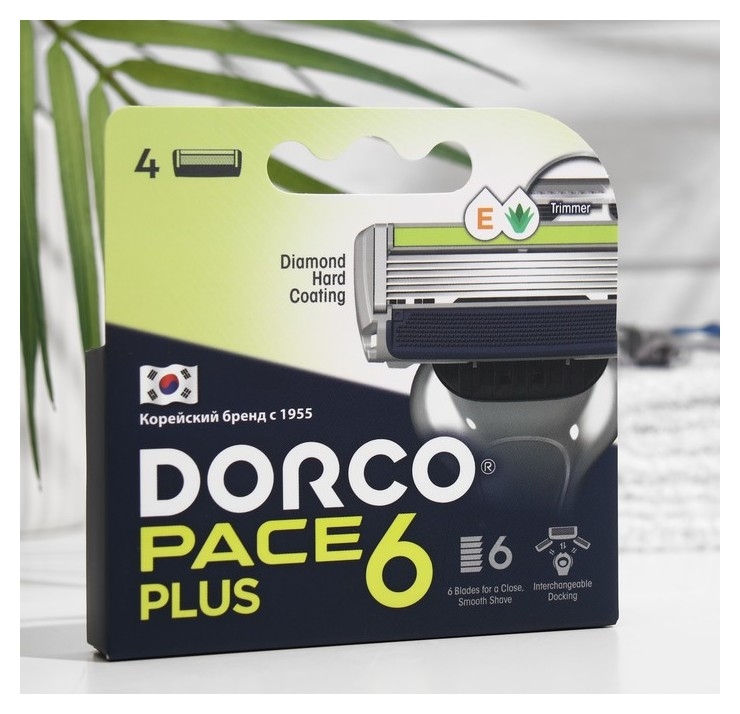 Сменные кассеты для бритья Dorco Pace 6 Plus, 6 лезвий + лезвие-триммер, увлажняющая полоска, 4 шт.
