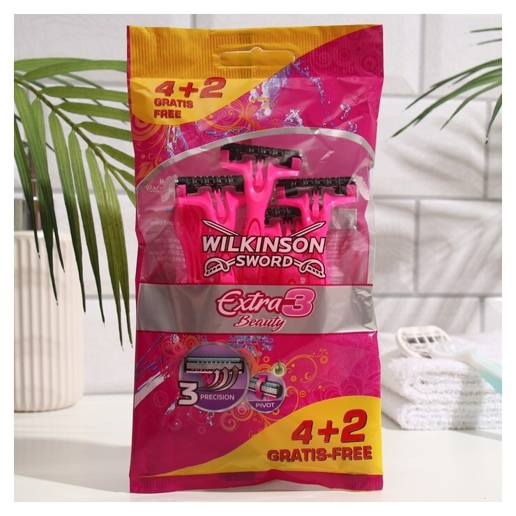 Станок для бритья одноразовый женский Wilkinson Sword Extra3 Beauty, 3 лезвия, 4+2 шт.  Wilkinson Sword