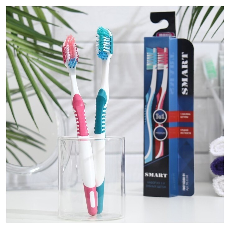 Зубная щётка «Сплит» средней жесткости, голубой, 2 шт.  Ленпластполимер