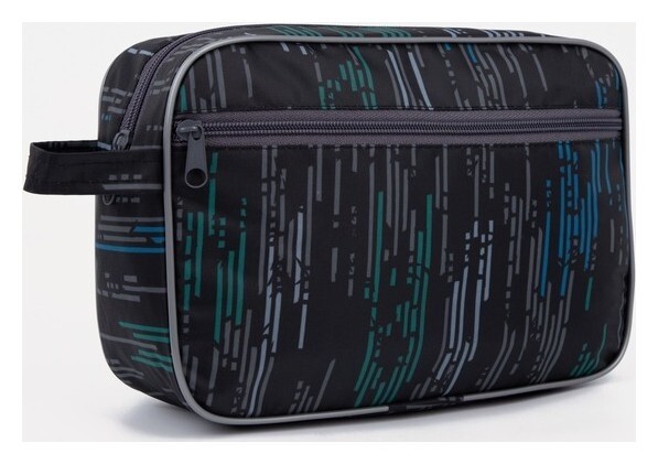 Косметичка на молнии, с подкладом, наружный карман, ручка, цвет серый/чёрный  Бако Текстиль