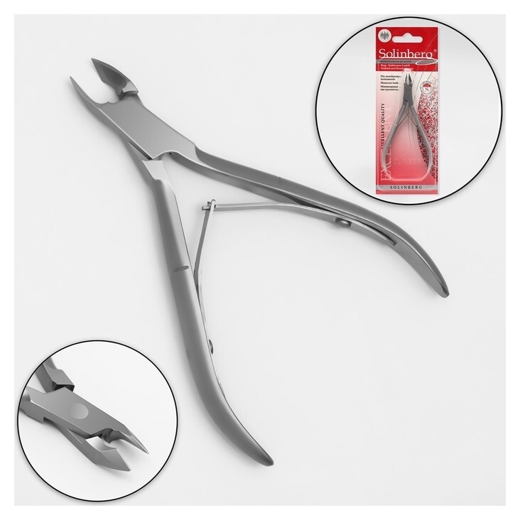 Кусачки маникюрные для кутикулы, двойная пружина, 10,5 см, длина лезвия - 6 мм, в блистере, цвет матовый серебристый, Cn-373 S/st  Solinberg