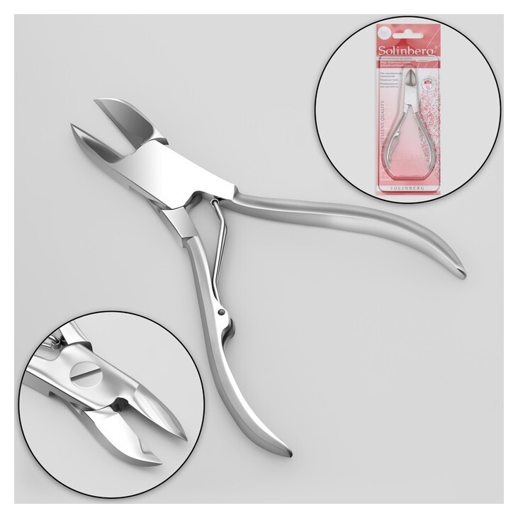 Кусачки педикюрные, 10 см, длина лезвия - 17 мм, на блистере, цвет серебристый, Cn-340s/st  Solinberg