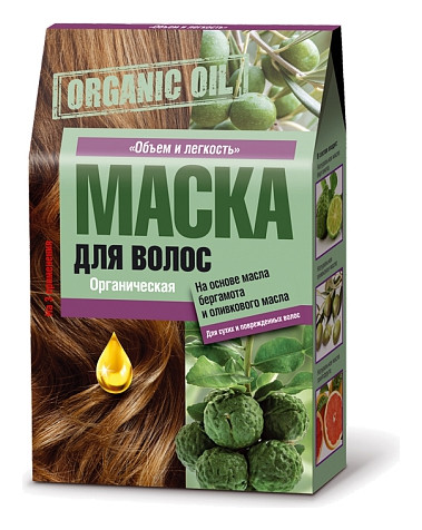 Маска для волос на основе масла бергамота и оливкового масла для сухих и поврежденных волос Объем и легкость Фитокосметик Organic oil