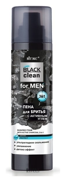 Пена для лица для бритья с активным углем 3 в 1 Black clean for men Белита - Витекс BLACK CLEAN