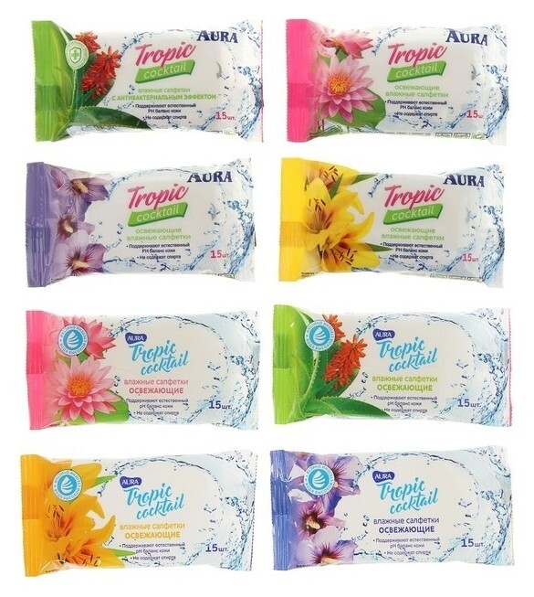 Влажные салфетки освежающие Tropic cocktail Aura