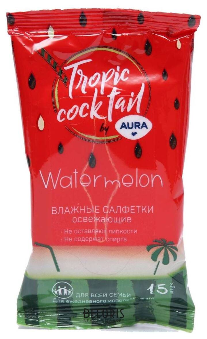 Влажные салфетки освежающие Tropic cocktail Aura Tropic Coctail