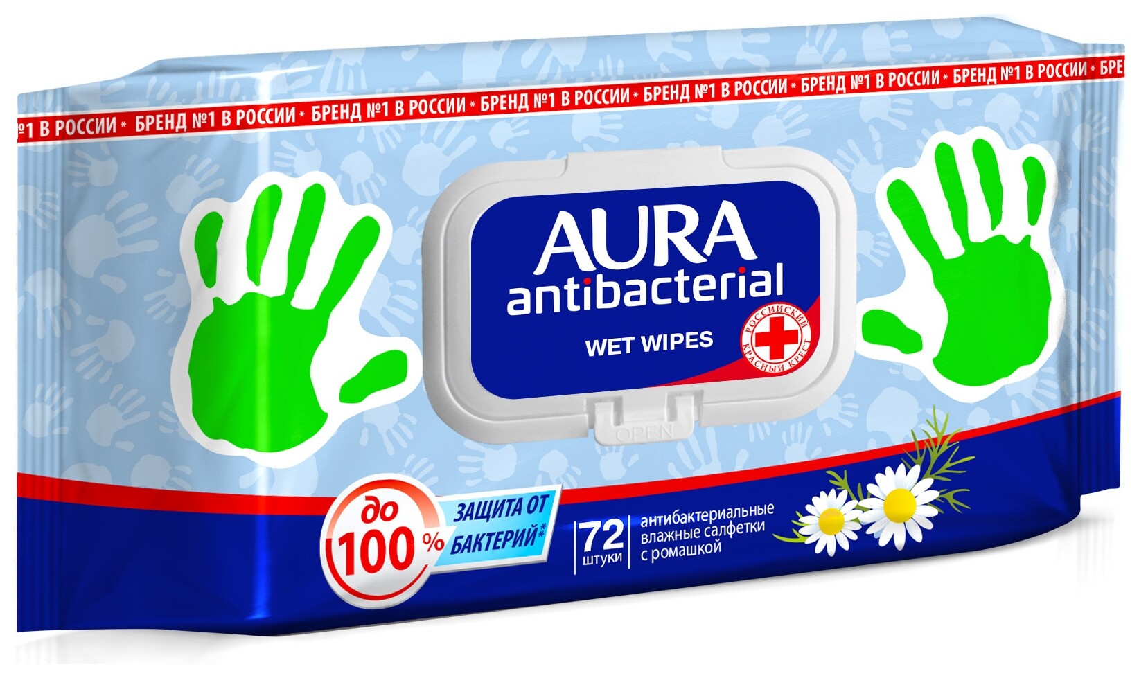Влажные салфетки антибактериальные Ромашка с крышкой big-pack Aura