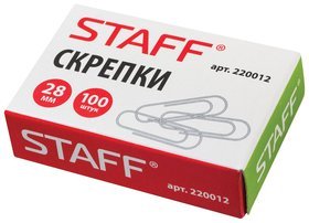 Скрепки Staff, 28 мм, металлические, 100 шт., в картонной коробке Staff
