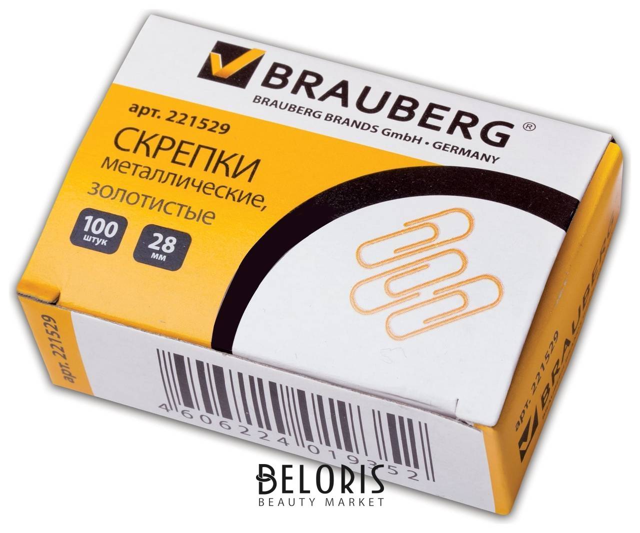 Скрепки Brauberg, 28 мм, золотистые, 100 шт., в картонной коробке Brauberg
