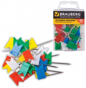 Булавки-флажки маркировочные Brauberg, цветные, 50 шт., пластиковая коробка, европодвес Brauberg