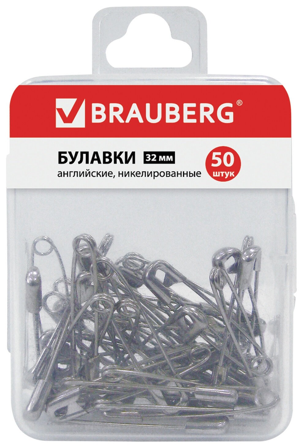 

Булавки английские Brauberg, , никелированные, 50 шт., в пластиковой коробке с европодвесом