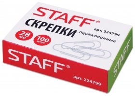 Скрепки Staff, 28 мм, оцинкованные, 100 шт., в картонной коробке Staff