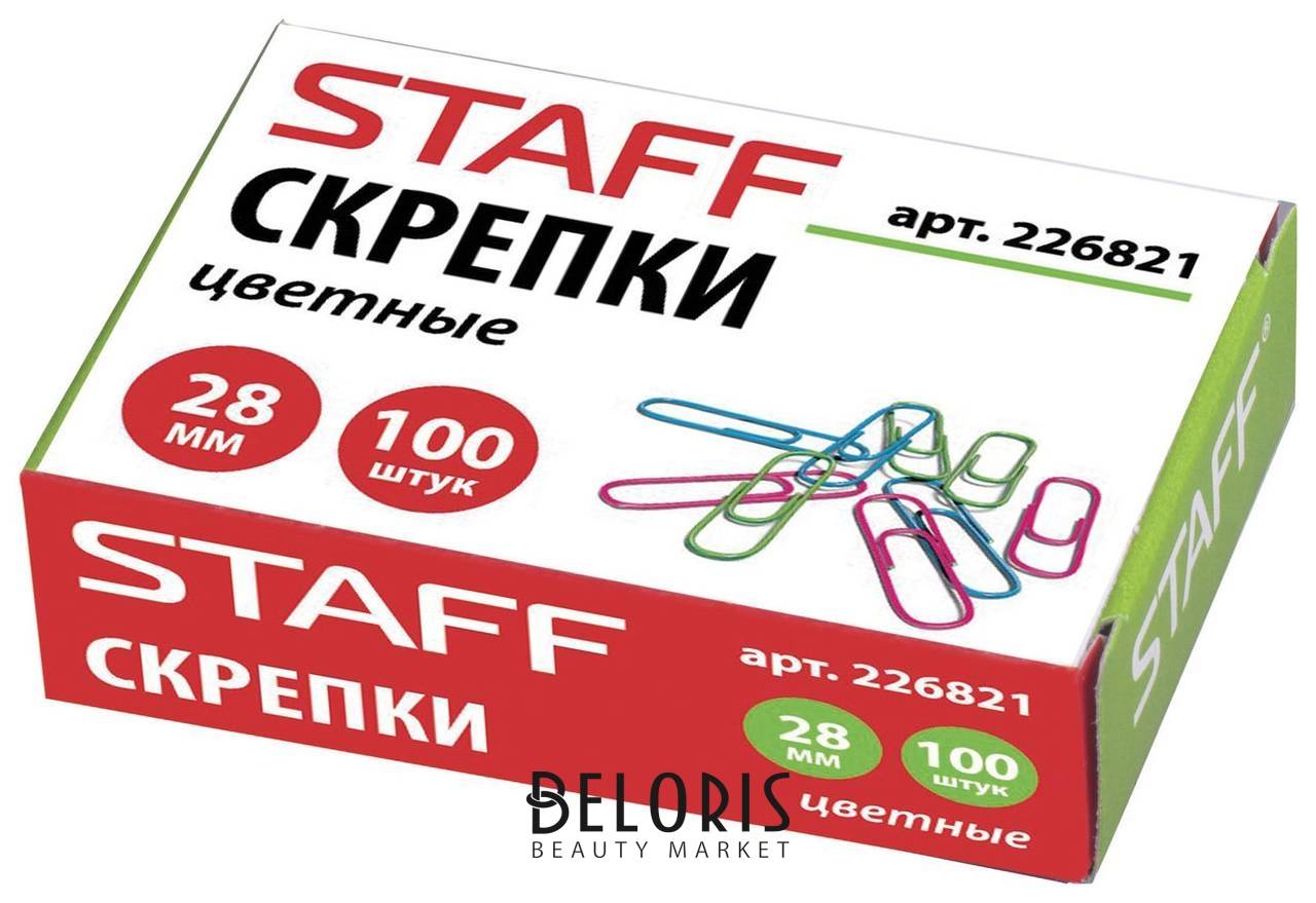 Скрепки Staff, 28 мм, цветные, 100 шт., в картонной коробке Staff