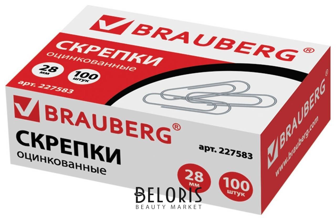 Скрепки Brauberg, 28 мм, оцинкованные, 100 шт., в картонной коробке Brauberg