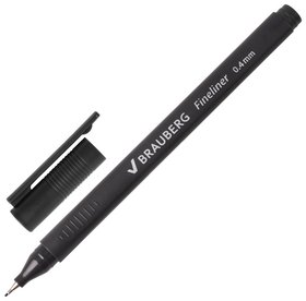 Ручка капиллярная Brauberg "Carbon", черная, металлический наконечник, трехгранная, линия письма 0,4 мм Brauberg