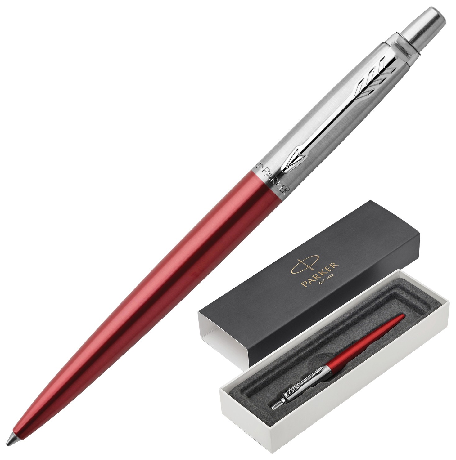 

Ручка шариковая Parker "Jotter Core Kensington Red Ct", корпус красный, хромированные детали, синяя