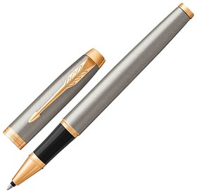 Ручка-роллер Parker "Im Core Brushed Metal Gt", корпус серебристый матовый лак, позолоченные детали, черная Parker