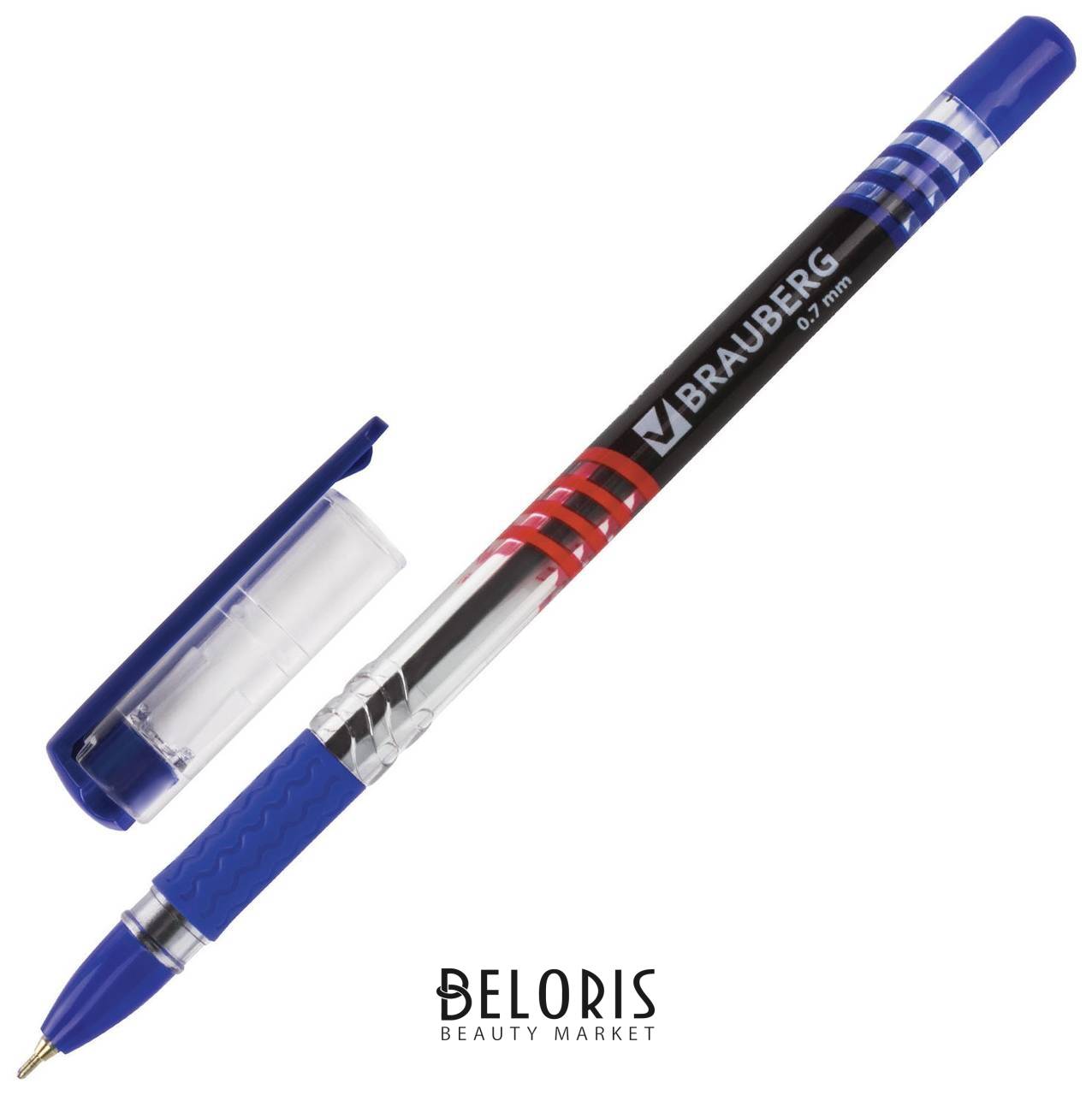 Ручка шариковая масляная с грипом Brauberg Spark, синяя, печать, пишущий узел 0,7 мм, линия письма 0,35 мм Brauberg