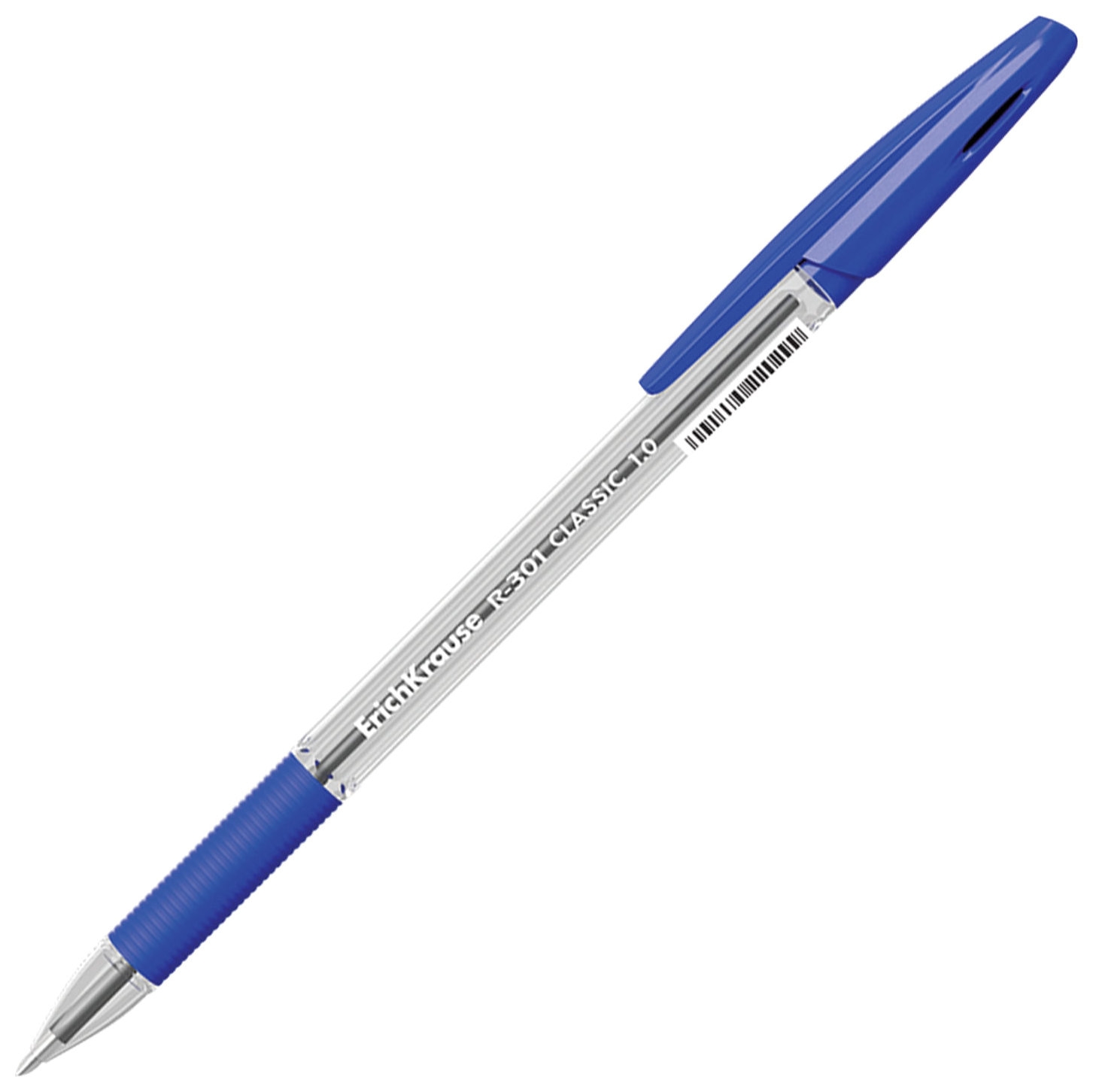 Ручка шариковая с грипом Erich Krause "R-301 Grip", синяя, корпус прозрачный, узел 1 мм, линия письма 0,5 мм