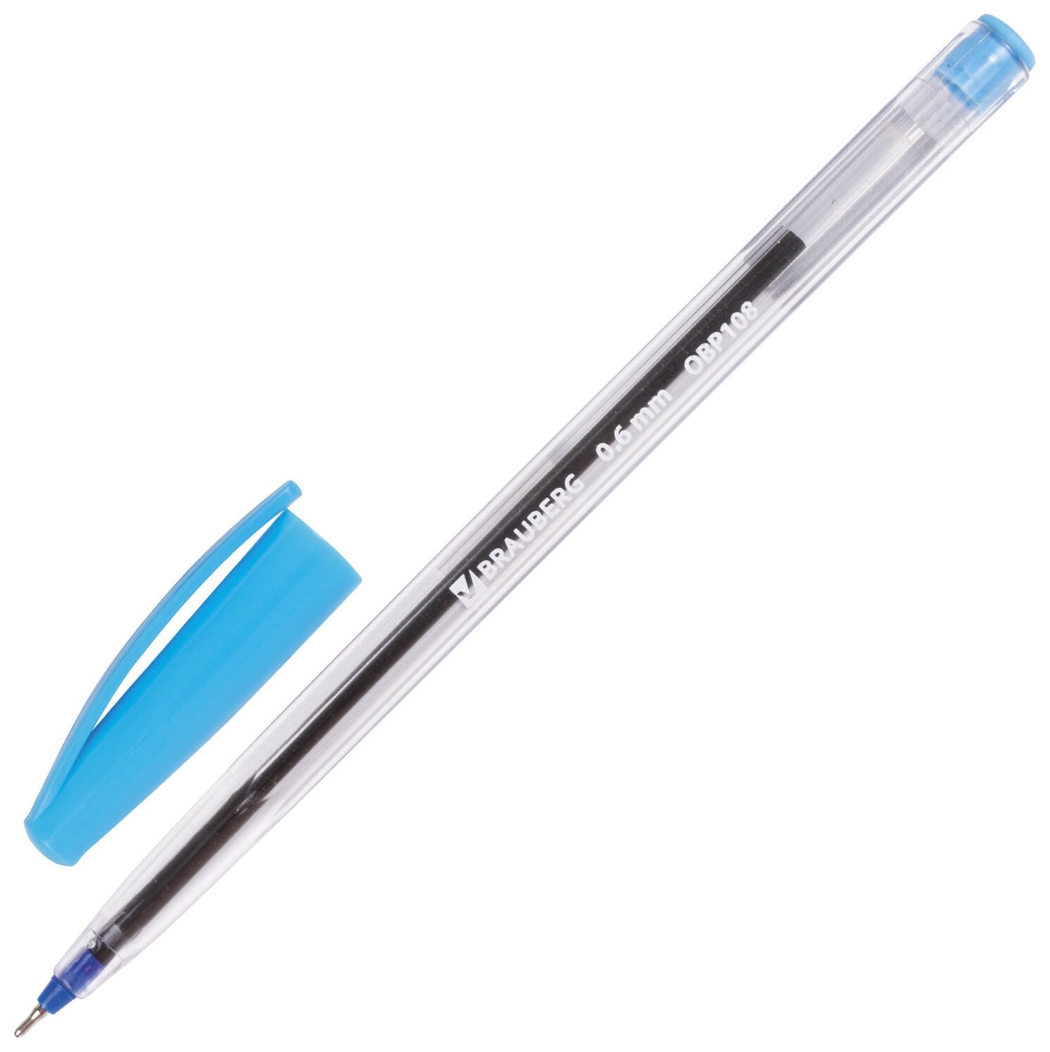 Ручка шариковая масляная Brauberg "Ice", синяя, корпус прозрачный, узел 0,6 мм, линия письма 0,3 мм  Brauberg