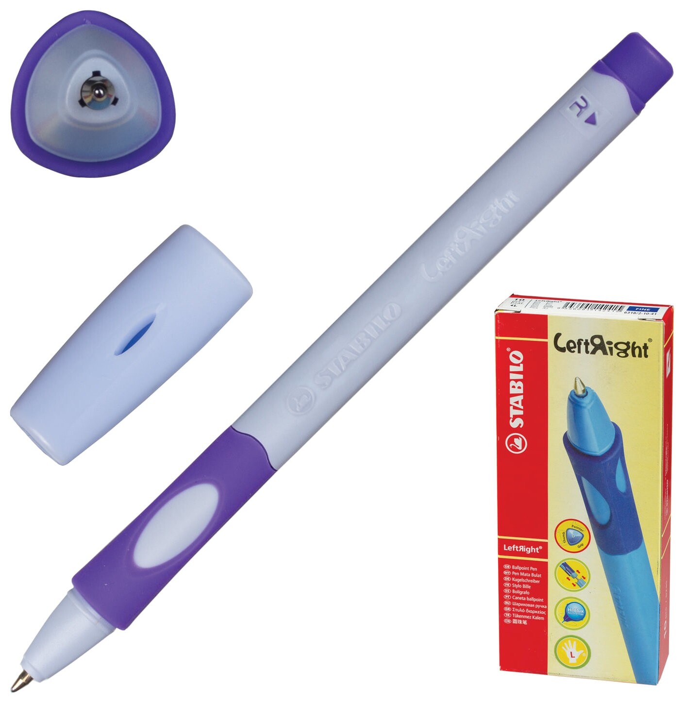 Ручка шариковая неавтоматическая с резиновым упором для правшей Leftright Цвет корпуса сиреневый  Stabilo