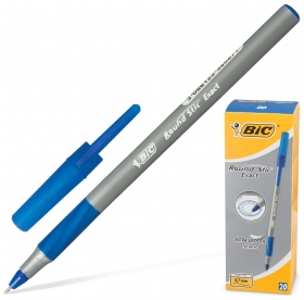 Ручка шариковая с грипом Bic "Round Stic Exact", синяя, корпус серый, узел 0,8 мм, линия письма 0,3 мм BIC