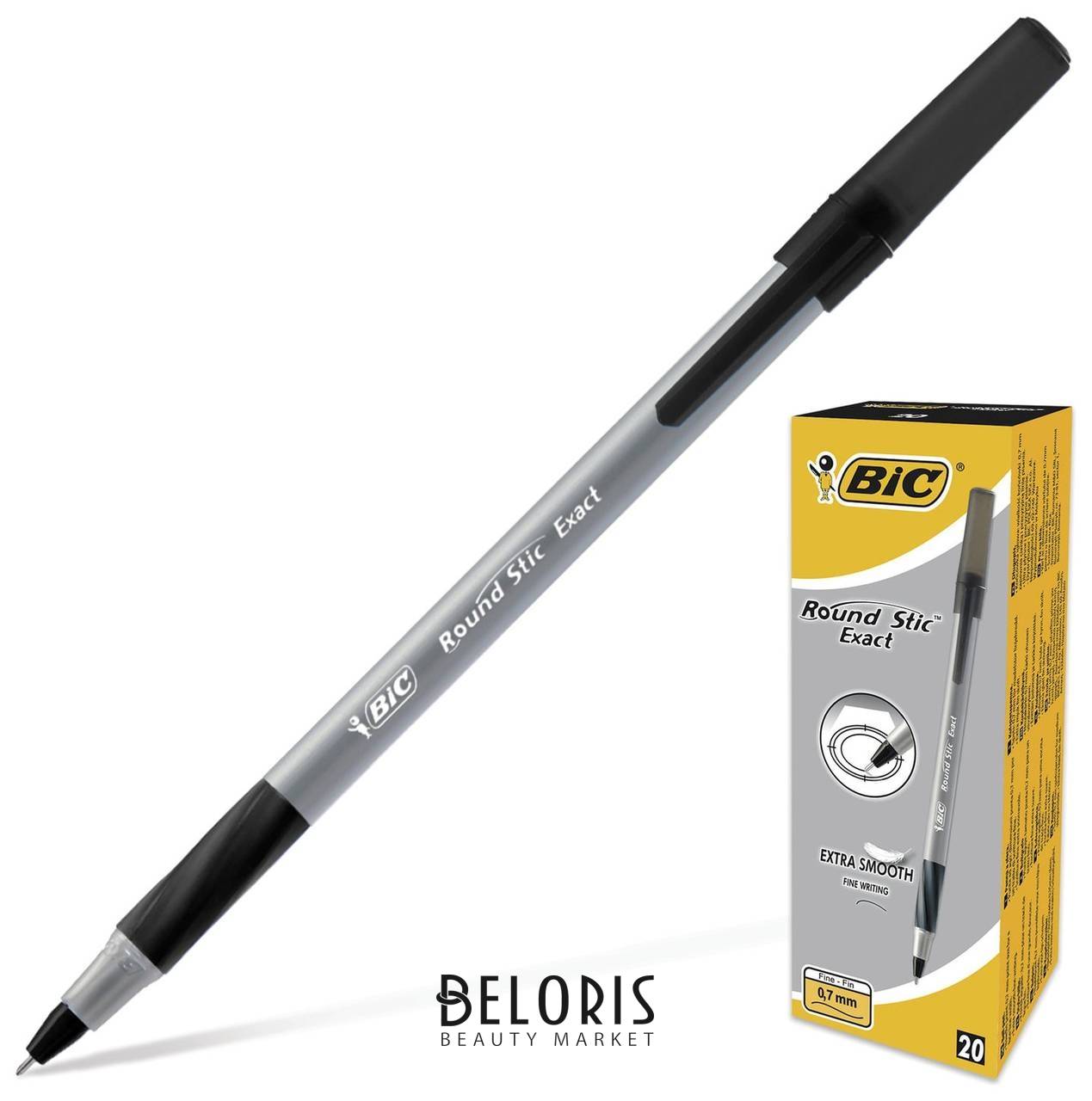 Ручка шариковая с грипом Bic Round Stic Exact, черная, корпус серый, узел 0,8 мм, линия письма 0,3 мм BIC