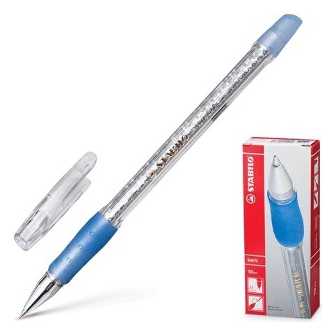 Ручка шариковая с грипом синяя, корпус прозрачный с блестками, узел 0,5 мм, линия письма 0,3 мм Keris  Stabilo