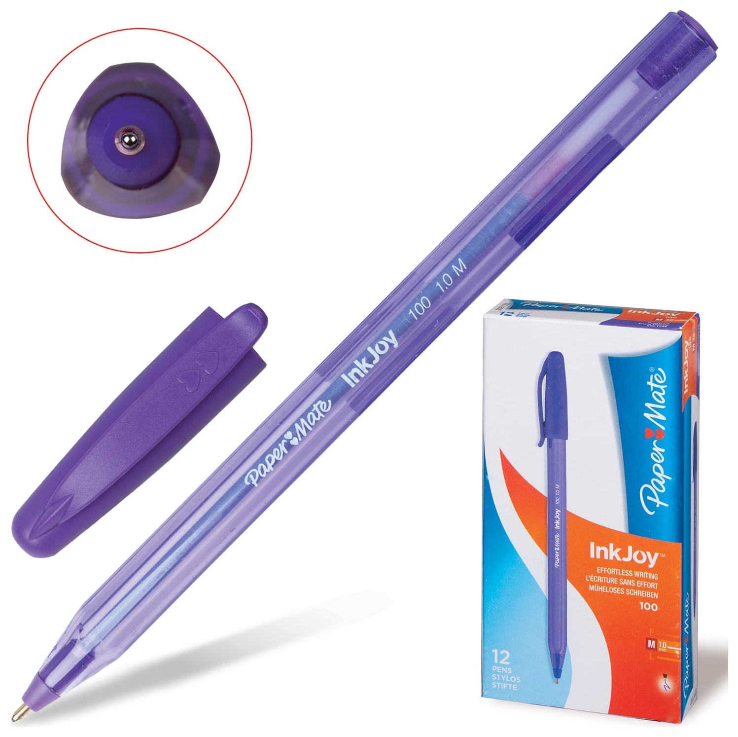 

Ручка шариковая Paper Mate "Inkjoy 100", фиолетовая, корпус тонированный фиолетовый, узел 1,2 мм, линия письма 1 мм