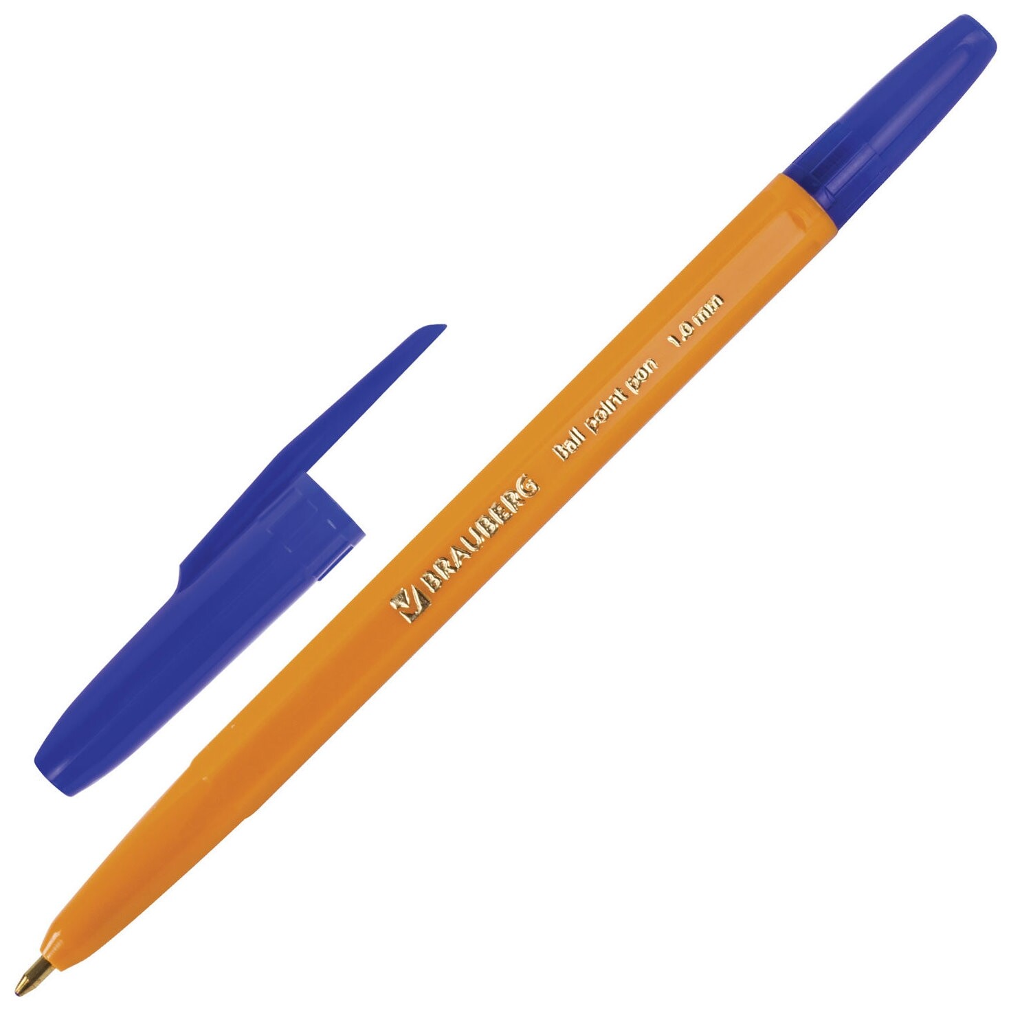 Ручка шариковая Brauberg "Carina Orange", синяя, корпус оранжевый, узел 1 мм, линия письма 0,5 мм  Brauberg