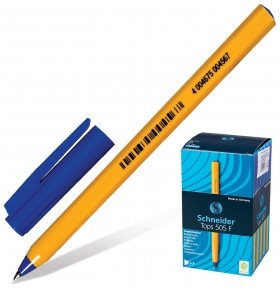 Ручка шариковая Schneider "Tops 505 F", синяя, корпус желтый, узел 0,8 мм, линия письма 0,4 мм Schneider